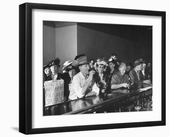 Women's Christian Temperance Union Members Invading Bar While Customers Remain Indifferent-Peter Stackpole-Framed Photographic Print