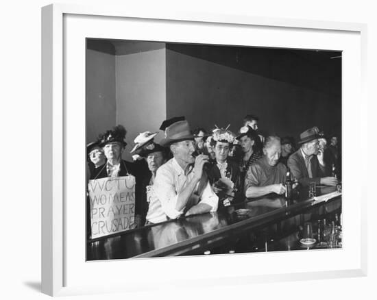 Women's Christian Temperance Union Members Invading Bar While Customers Remain Indifferent-Peter Stackpole-Framed Photographic Print