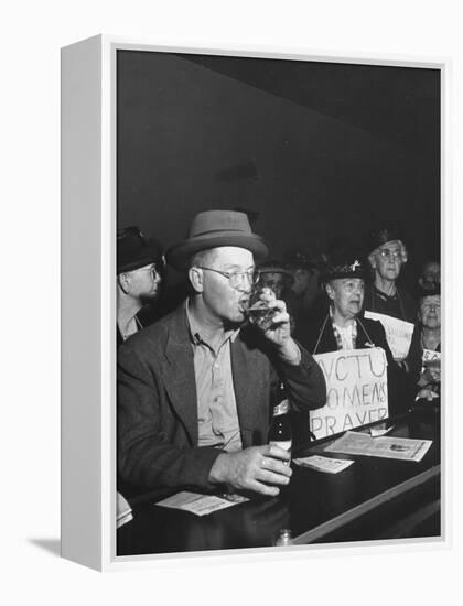 Women's Christian Temperance Union Members Raiding Local Bar Carrying Signs-Peter Stackpole-Framed Premier Image Canvas