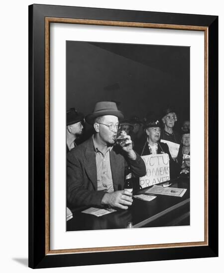 Women's Christian Temperance Union Members Raiding Local Bar Carrying Signs-Peter Stackpole-Framed Photographic Print