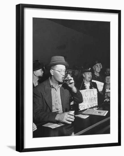 Women's Christian Temperance Union Members Raiding Local Bar Carrying Signs-Peter Stackpole-Framed Photographic Print