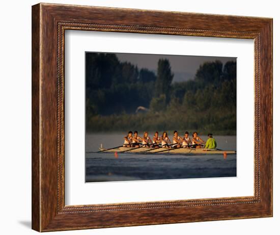Women's Eights Rowing Team in Action, Vancouver Lake, Washington, USA-null-Framed Photographic Print