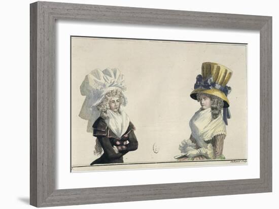 Women's Fashion Plate Depicting Hairstyles and Hats-null-Framed Giclee Print