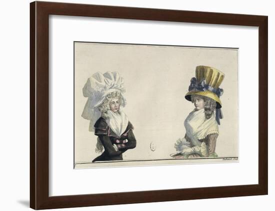 Women's Fashion Plate Depicting Hairstyles and Hats-null-Framed Giclee Print