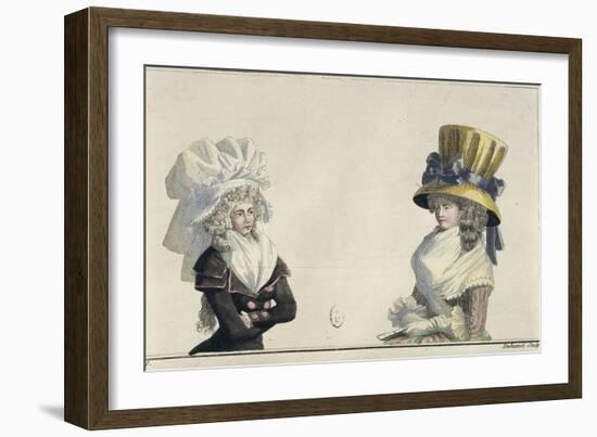 Women's Fashion Plate Depicting Hairstyles and Hats-null-Framed Giclee Print