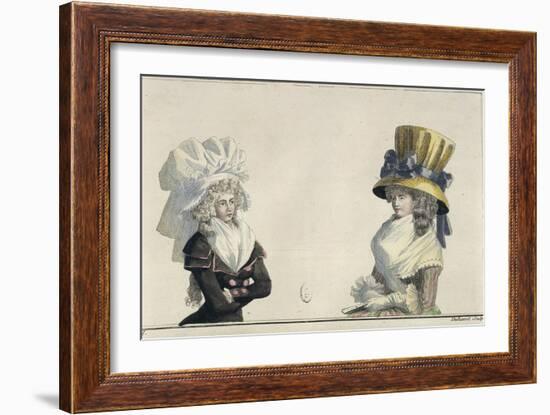 Women's Fashion Plate Depicting Hairstyles and Hats-null-Framed Giclee Print