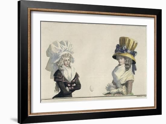 Women's Fashion Plate Depicting Hairstyles and Hats-null-Framed Giclee Print