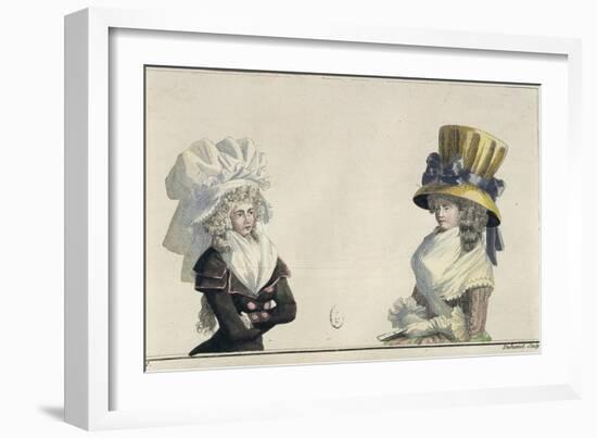 Women's Fashion Plate Depicting Hairstyles and Hats-null-Framed Giclee Print