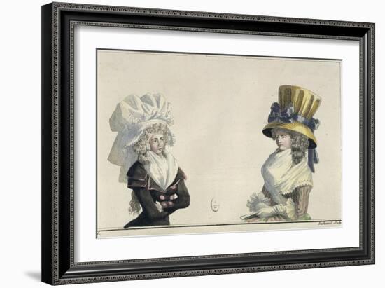 Women's Fashion Plate Depicting Hairstyles and Hats-null-Framed Giclee Print