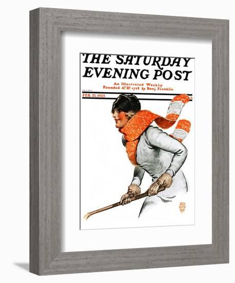 "Women's Ice Hockey," Saturday Evening Post Cover, February 21, 1925-James Calvert Smith-Framed Giclee Print