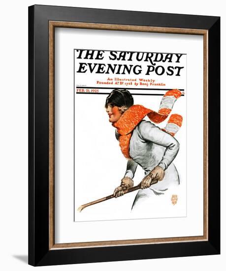 "Women's Ice Hockey," Saturday Evening Post Cover, February 21, 1925-James Calvert Smith-Framed Giclee Print