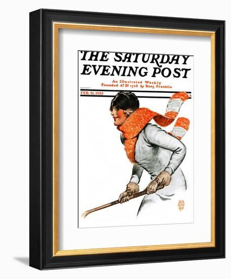 "Women's Ice Hockey," Saturday Evening Post Cover, February 21, 1925-James Calvert Smith-Framed Giclee Print