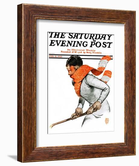 "Women's Ice Hockey," Saturday Evening Post Cover, February 21, 1925-James Calvert Smith-Framed Premium Giclee Print