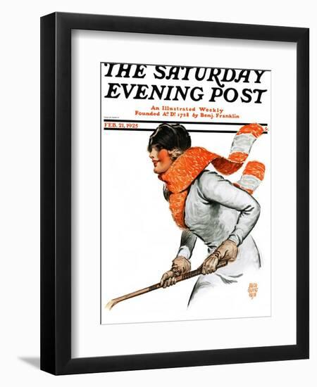 "Women's Ice Hockey," Saturday Evening Post Cover, February 21, 1925-James Calvert Smith-Framed Premium Giclee Print