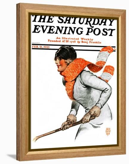 "Women's Ice Hockey," Saturday Evening Post Cover, February 21, 1925-James Calvert Smith-Framed Premier Image Canvas