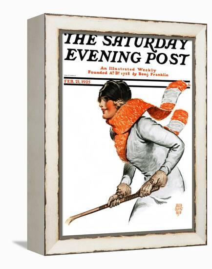 "Women's Ice Hockey," Saturday Evening Post Cover, February 21, 1925-James Calvert Smith-Framed Premier Image Canvas