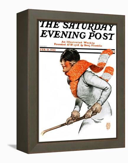 "Women's Ice Hockey," Saturday Evening Post Cover, February 21, 1925-James Calvert Smith-Framed Premier Image Canvas