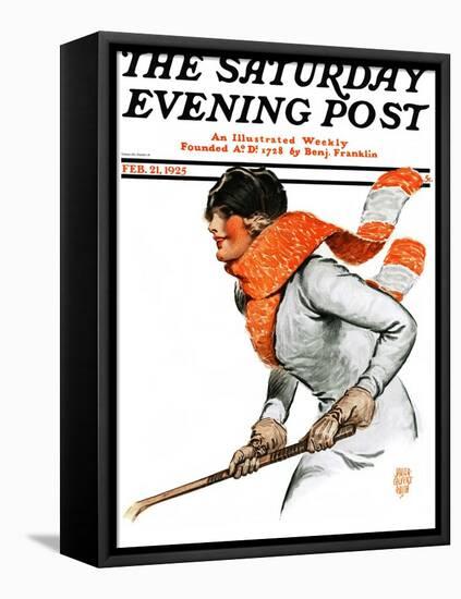 "Women's Ice Hockey," Saturday Evening Post Cover, February 21, 1925-James Calvert Smith-Framed Premier Image Canvas