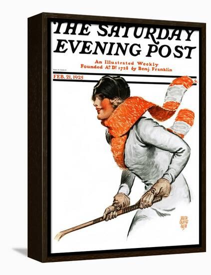 "Women's Ice Hockey," Saturday Evening Post Cover, February 21, 1925-James Calvert Smith-Framed Premier Image Canvas