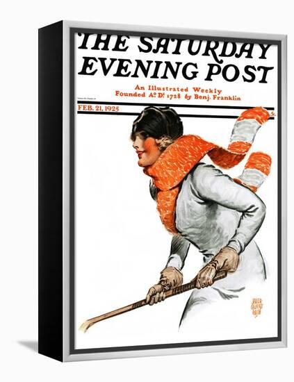 "Women's Ice Hockey," Saturday Evening Post Cover, February 21, 1925-James Calvert Smith-Framed Premier Image Canvas