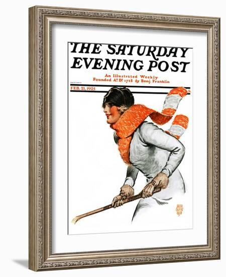 "Women's Ice Hockey," Saturday Evening Post Cover, February 21, 1925-James Calvert Smith-Framed Giclee Print