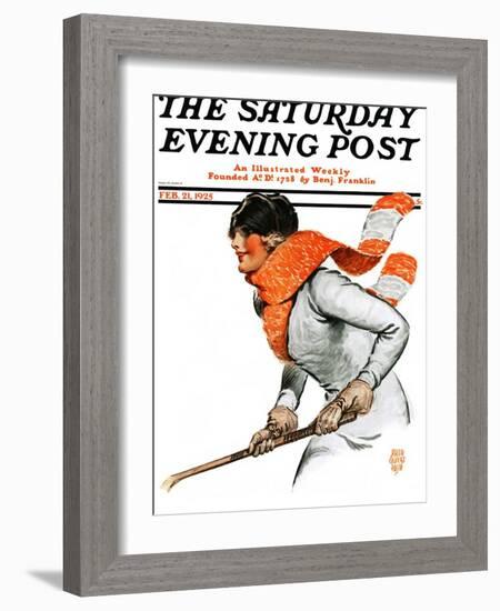 "Women's Ice Hockey," Saturday Evening Post Cover, February 21, 1925-James Calvert Smith-Framed Giclee Print