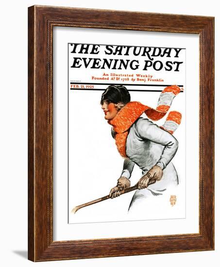 "Women's Ice Hockey," Saturday Evening Post Cover, February 21, 1925-James Calvert Smith-Framed Giclee Print