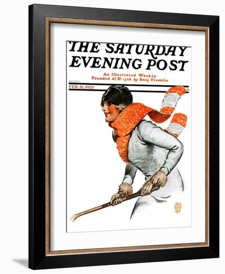 "Women's Ice Hockey," Saturday Evening Post Cover, February 21, 1925-James Calvert Smith-Framed Giclee Print