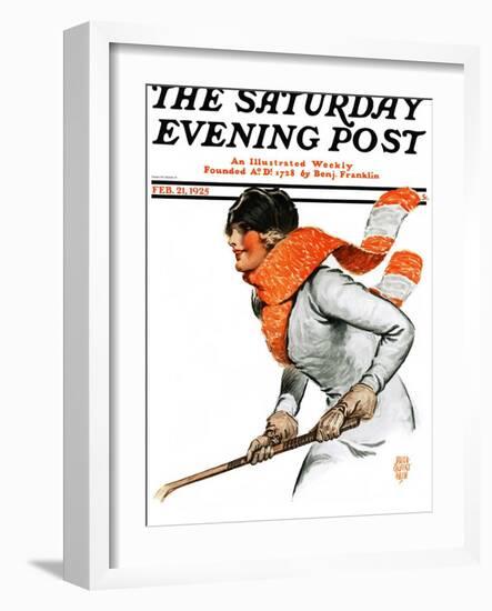 "Women's Ice Hockey," Saturday Evening Post Cover, February 21, 1925-James Calvert Smith-Framed Giclee Print