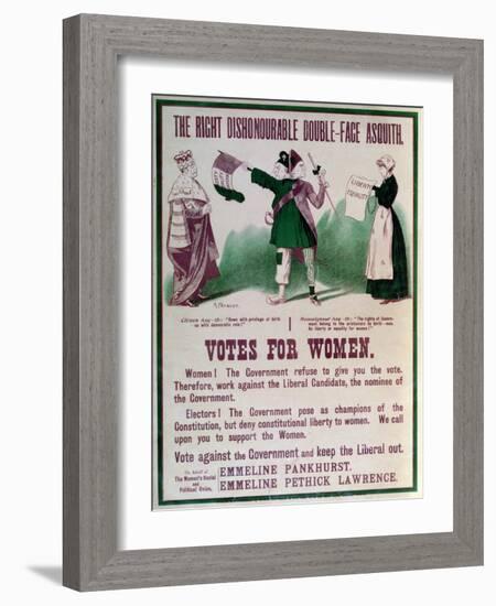 Women's Suffrage Poster "The Right Dishonourable Double-Face Asquith", C.1910-English School-Framed Giclee Print