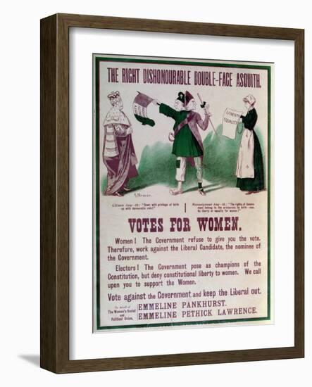 Women's Suffrage Poster "The Right Dishonourable Double-Face Asquith", C.1910-English School-Framed Giclee Print