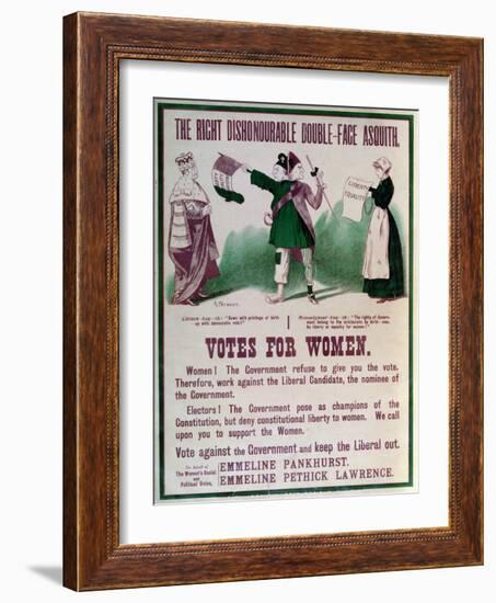 Women's Suffrage Poster "The Right Dishonourable Double-Face Asquith", C.1910-English School-Framed Giclee Print