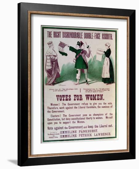 Women's Suffrage Poster "The Right Dishonourable Double-Face Asquith", C.1910-English School-Framed Giclee Print