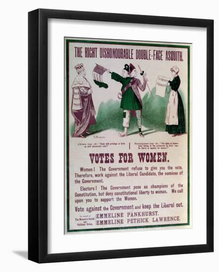 Women's Suffrage Poster "The Right Dishonourable Double-Face Asquith", C.1910-English School-Framed Giclee Print