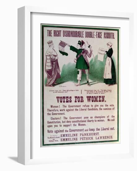 Women's Suffrage Poster "The Right Dishonourable Double-Face Asquith", C.1910-English School-Framed Giclee Print