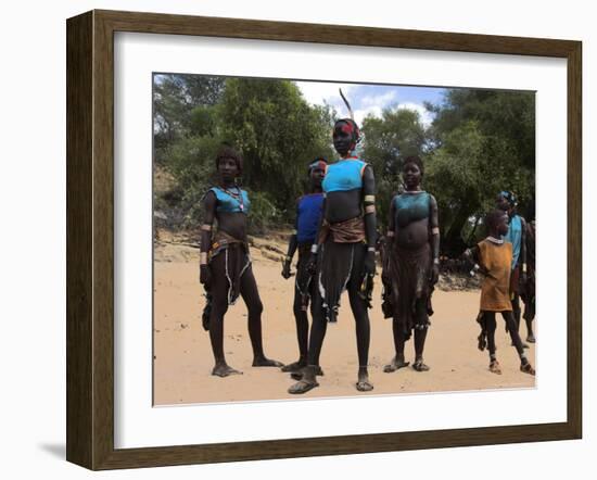 Women Sing and Dance Before the Bull Jumping, Turmi, Ethiopia-Jane Sweeney-Framed Photographic Print