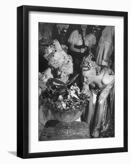 Women Sipping Punch Out of Big Bowl at Globetrotters Costume Party-Peter Stackpole-Framed Photographic Print