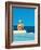 Women Sitting by Swimming Pool near Ocean-null-Framed Giclee Print