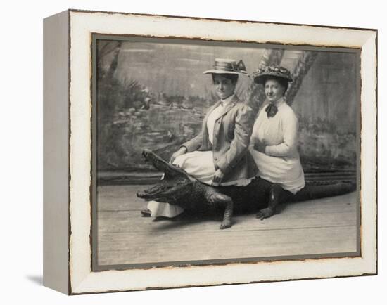 Women Sitting on a Stuffed Alligator, C.1905-null-Framed Premier Image Canvas