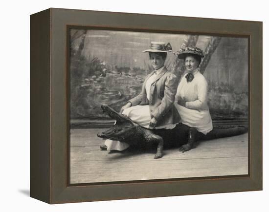 Women Sitting on a Stuffed Alligator, C.1905-null-Framed Premier Image Canvas