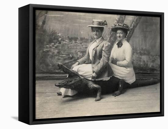 Women Sitting on a Stuffed Alligator, C.1905-null-Framed Premier Image Canvas