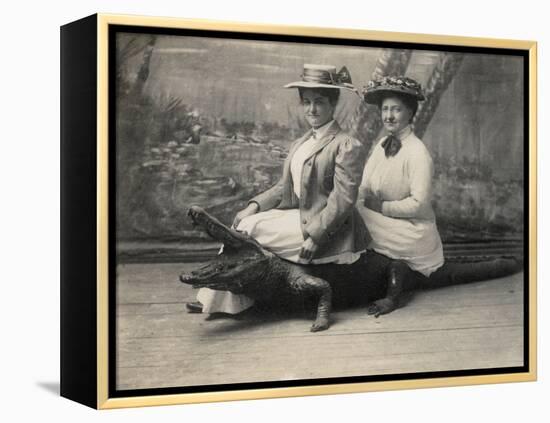 Women Sitting on a Stuffed Alligator, C.1905-null-Framed Premier Image Canvas