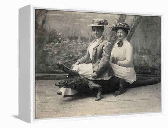 Women Sitting on a Stuffed Alligator, C.1905-null-Framed Premier Image Canvas