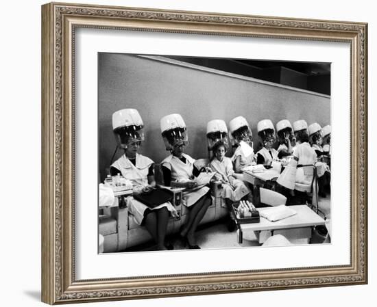 Women Sitting under Hair Dryers in Salon at Saks Fifth Avenue Department Store-Alfred Eisenstaedt-Framed Photographic Print