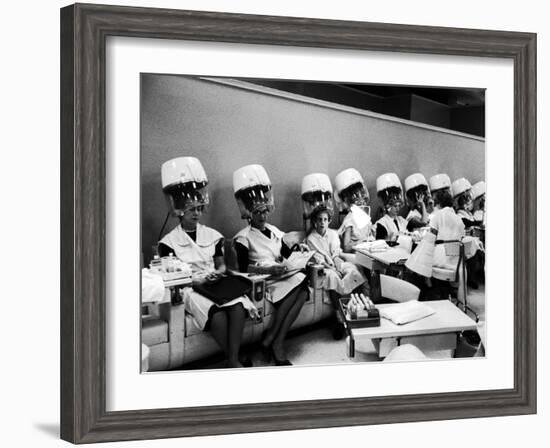 Women Sitting under Hair Dryers in Salon at Saks Fifth Avenue Department Store-Alfred Eisenstaedt-Framed Photographic Print