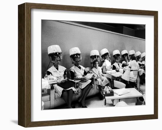 Women Sitting under Hair Dryers in Salon at Saks Fifth Avenue Department Store-Alfred Eisenstaedt-Framed Photographic Print