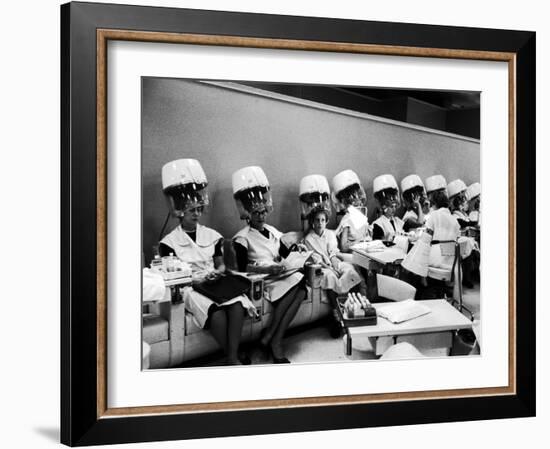 Women Sitting under Hair Dryers in Salon at Saks Fifth Avenue Department Store-Alfred Eisenstaedt-Framed Photographic Print