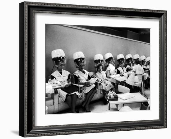 Women Sitting under Hair Dryers in Salon at Saks Fifth Avenue Department Store-Alfred Eisenstaedt-Framed Photographic Print