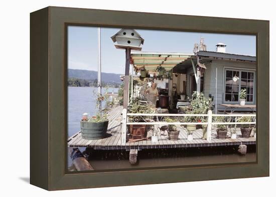 Women Standing Amidst Potted Plants on Floating Home Deck in Portage Bay, Seattle, Wa, 1971-Michael Rougier-Framed Premier Image Canvas