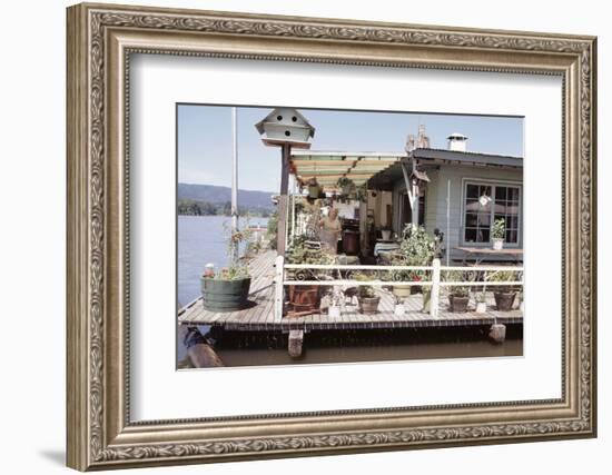 Women Standing Amidst Potted Plants on Floating Home Deck in Portage Bay, Seattle, Wa, 1971-Michael Rougier-Framed Photographic Print